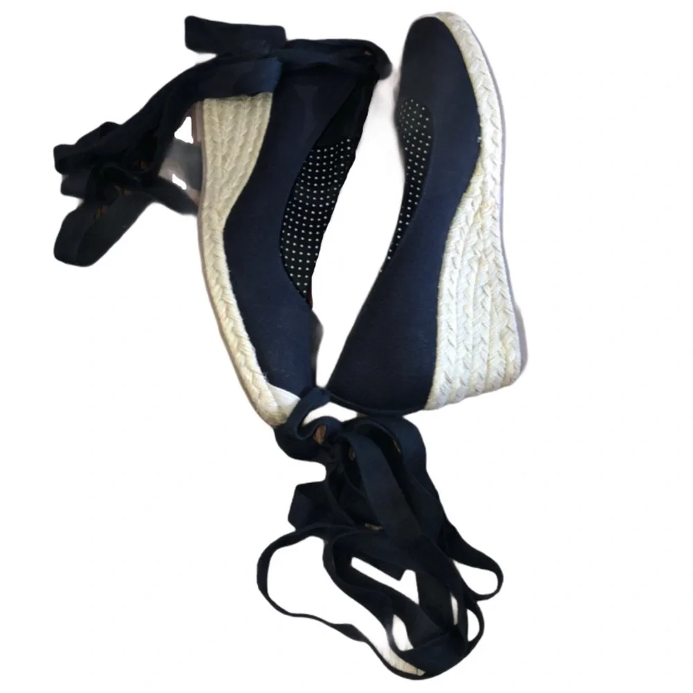 Steve Madden Black Tie Up Espadrille Wedges